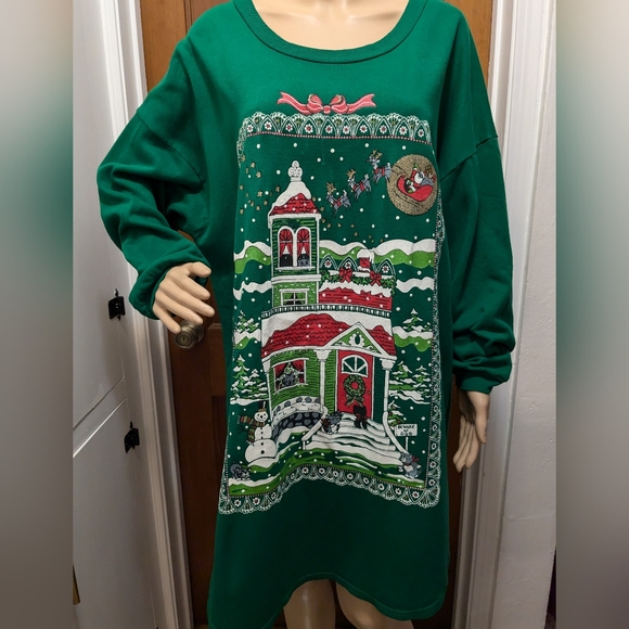 Christmas Nightgown Green Vintage - Picture 1 of 11